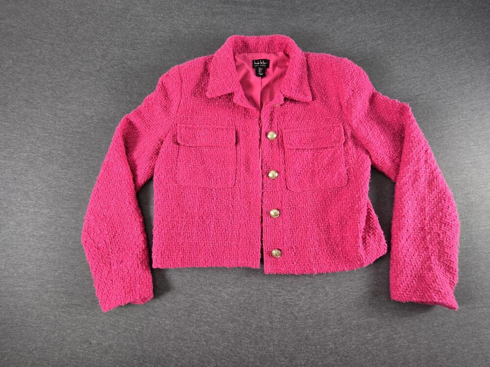 Nicole Miller Jacket Womens Small Pink Tweed Cropped Button Front Pockets Boucle